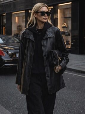 DANIER Black Leather Coat – Luxe Minimalist Staple